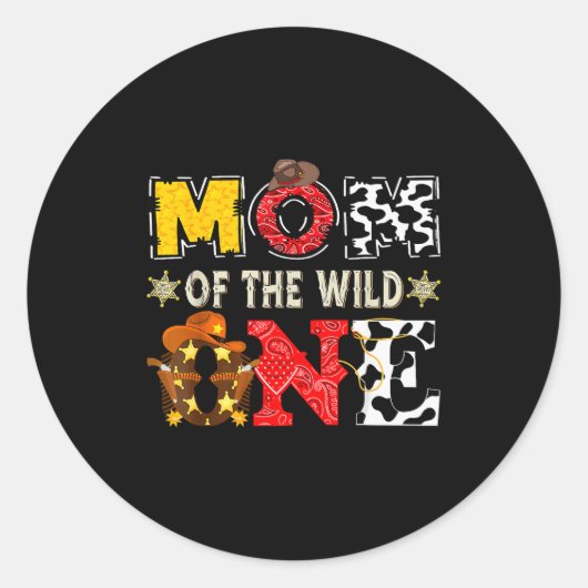 Mom Of The Wild One 1st Birthday Boy Western Cowbo Ronde Sticker (Voorkant)