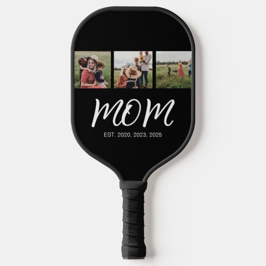 Mom Opgericht Modern Bold Script Zwart 3 Foto Pickleball Paddle (Voorkant)