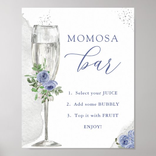 "MOM"osa Bar, blauwe zilveren bloemen en glas, dou Poster (Voorkant)