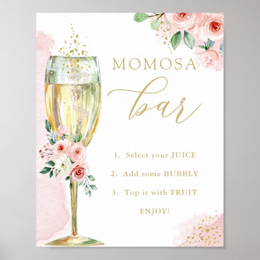 "MOM"osa Bar, roze goudbloemen en glas, douche Poster (Voorkant)