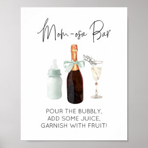 Mom-osa Bar Teken voor Baby shower Green Sip & See Poster