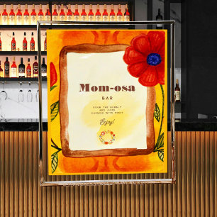 Mom-osa Retro Hippie Floral Waterverf Baby shower Poster