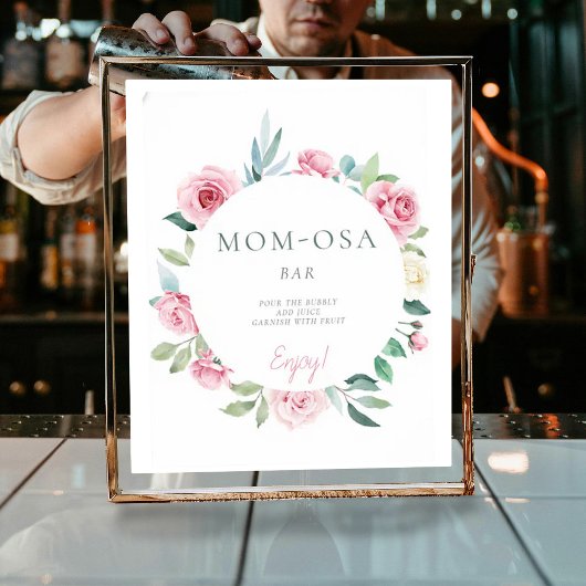 Mom-osa Spring Flowers Roze Meisje Baby shower Poster