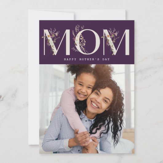 MOM | paarse moderne gelukkige moederdag Feestdagenkaart (Voorkant)