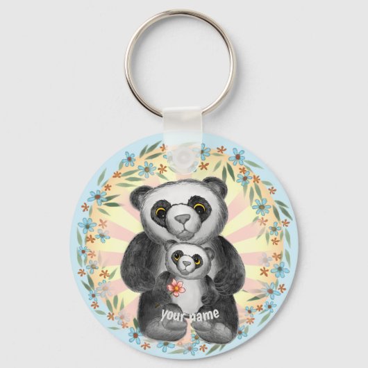 Mom Panda Beer Love aangepaste sleutelhanger (Voorkant)