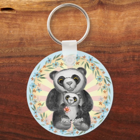 Mom Panda Beer Love aangepaste sleutelhanger (Voorkant)