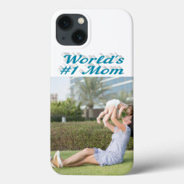 Mom Photo sky blue text iPhone Case