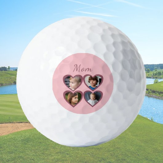 Mom Pink Hearts 4 Kinder Fotocollage Golfballen