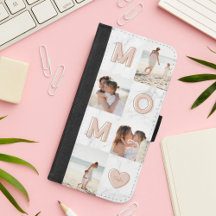 MOM Roze letters Familie Foto Collage White Marble