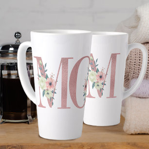 MOM  roze Waterverf bloemen Latte Mok