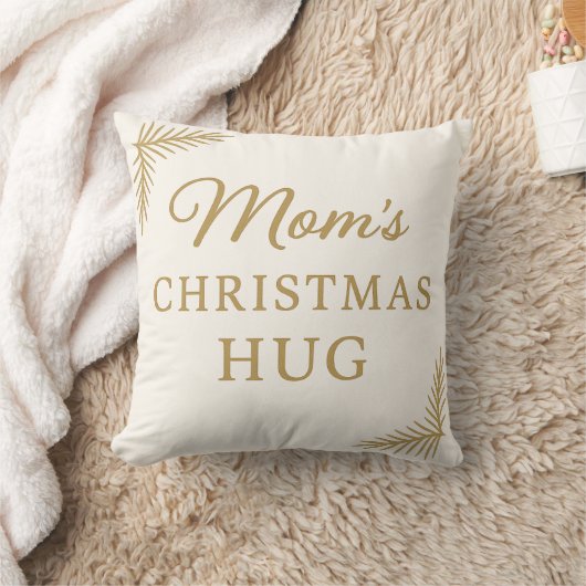 Mom’s Christmas Hug Pillow – Cozy Beige & Gold  Kussen (Deken)