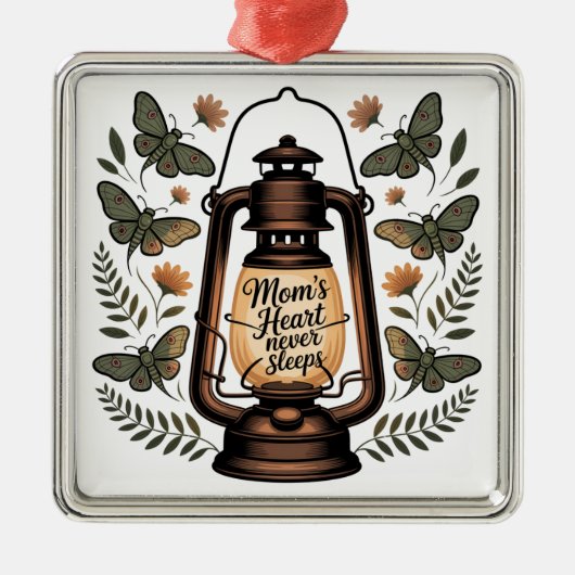Mom’s Heart Never Sleeps Metalen Ornament (Voorkant)
