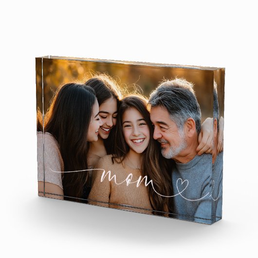 Mom Script Heart Photo Acrylic Block Gift Fotoblokken (Rechts)