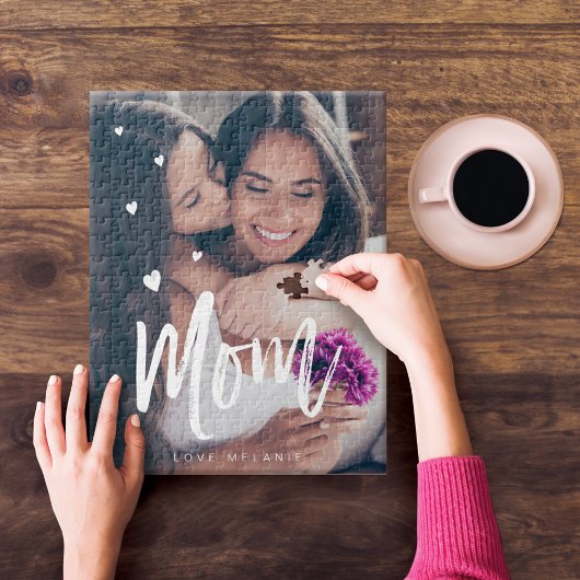 Mom Script & Hearts Overlay Modern Photo Family Legpuzzel