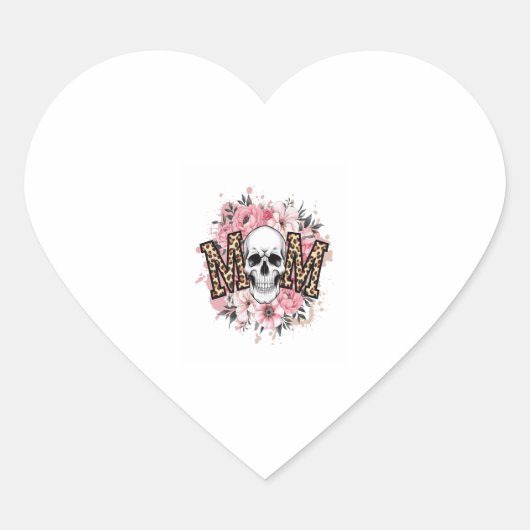 Mom Skull Mama Leopard Skull Hart Sticker (Voorkant)