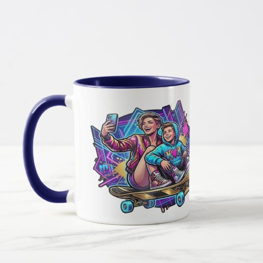 Mom & Son: Neon Drive Personalized Mug Mok (Links)