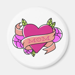 Mom Tattoo Art Flowers Pink Heart Love Fun Magneet