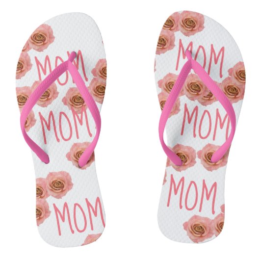 "MOM" Teenslippers Roze Floral (Voetbed)