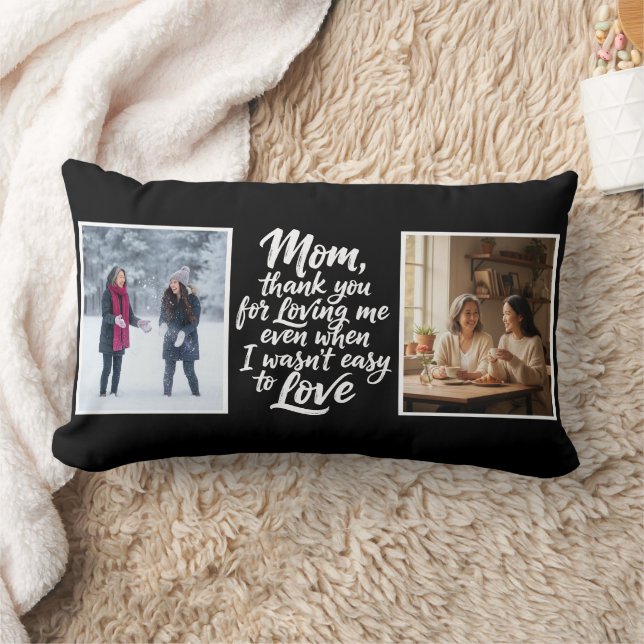 Mom Thanks For Loving Me Brush Script 2Photo Black Kussen (Deken)