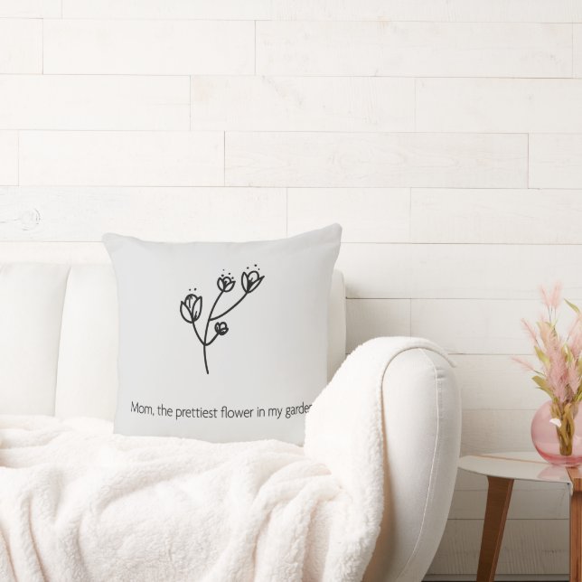 Mom the Prettiest Flower (Black Typography) Kussen (Bank)