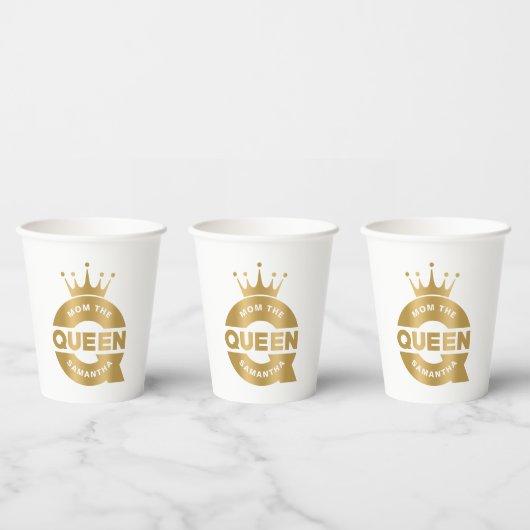 Mom The Queen Gold Creatieve Typografie Papieren Bekers (Multi)