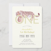 Mom Tiger & Cub Yellow 1e verjaardag Uitnodiging (Voorkant)