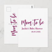 Mom to be baby shower name date pink simple minima briefkaart (Voorkant / Achterkant)