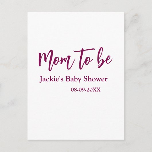 Mom to be baby shower name date pink simple minima briefkaart (Voorkant)