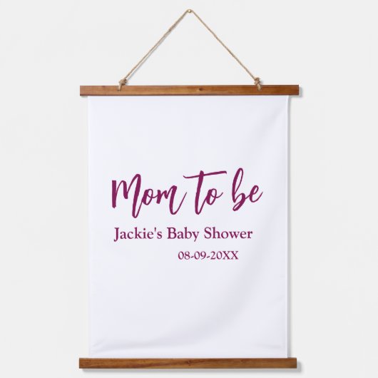 Mom to be baby shower name date pink simple minima hangend wandkleed (Voorkant)