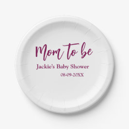 Mom to be baby shower name date pink simple minima papieren bordje