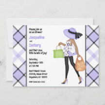 Mom-to-Be (donkere huid) Paarse geruite Baby showe