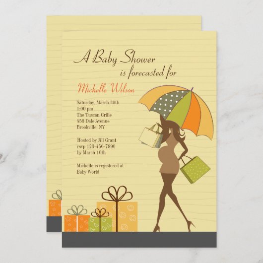 Mom-to-be Douche Uitnodiging (Ebony) (Voorkant / Achterkant)