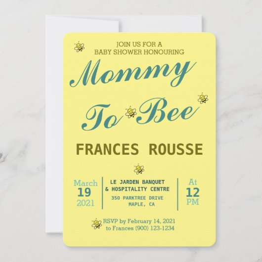 MOM TO BEE LIEF BABYSHOWER UITNODIGING (Voorkant)
