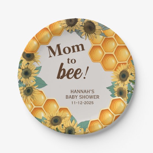 Mom to Bee Yellow Sunflower Baby Shower Papieren Bordje (Voorkant)