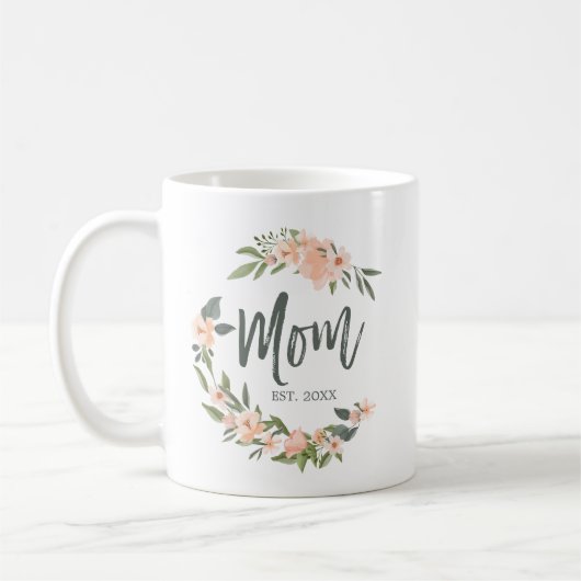 Mom Typografie Roze Waterverf Krans Moederdag Koffiemok (Links)