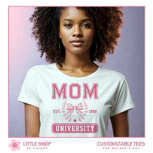 Mom University Pink Bow Moederdag Tri-Blend Shirt