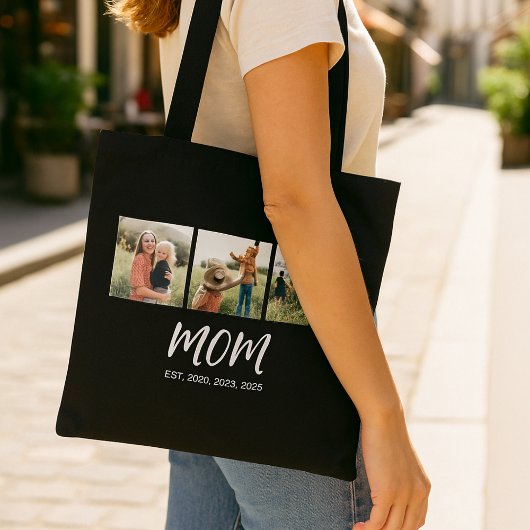 Mom Vastgesteld Script Black 3 Foto Tote Bag
