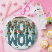 Mom Wow Bloemen Papieren Bordje (Feest)