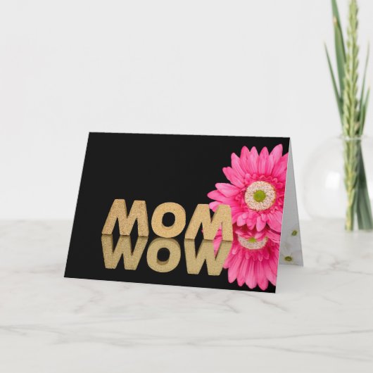 MOM-WOW met daisy reflectie op zwarte spiegel Kaart (Voorkant)