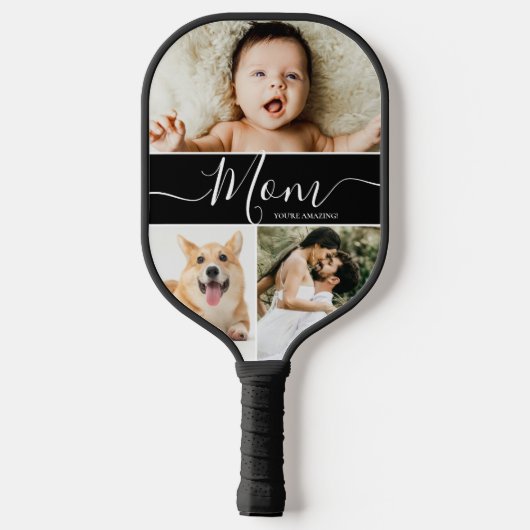 Mom You’re Amazing Custom Photo Collage gift Pickleball Paddle (Achterkant)