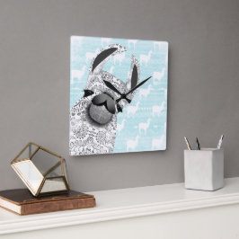 Moma Llama met White Llama Cloud Pattern Vierkante Klok