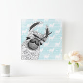 Moma Llama met White Llama Cloud Pattern Vierkante Klok (Huis)