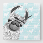 Moma Llama met White Llama Cloud Pattern Vierkante Klok (Voorkant)