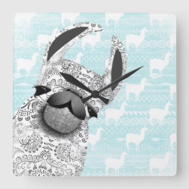 Moma Llama met White Llama Cloud Pattern Vierkante Klok