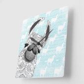 Moma Llama met White Llama Cloud Pattern Vierkante Klok (Hoek)