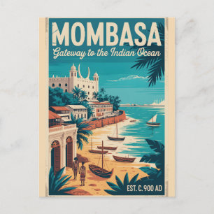 Mombasa Kenia Retro Reisposter Kunst Feestdagenkaart