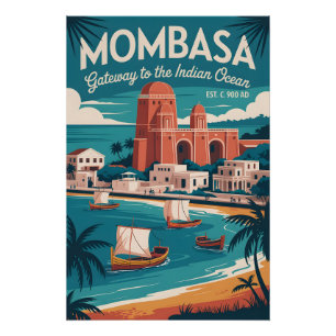 Mombasa Kenia Retro Reisposter Kunst Perfect Poster