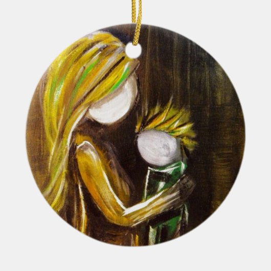 Moment met moeder (zoon) keramisch ornament (Voorkant)