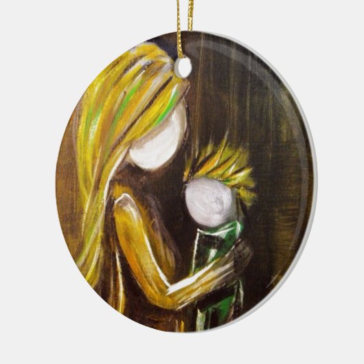 Moment met moeder (zoon) keramisch ornament (Links)