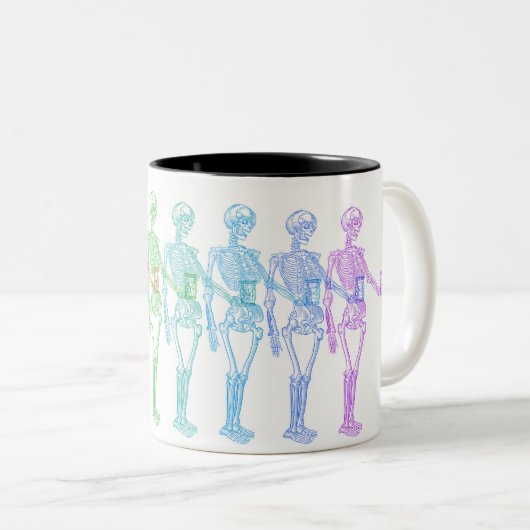 Momento Mori Anatomical Skeleton Vivid Rainbow Tweekleurige Koffiemok (Voorkant rechts)